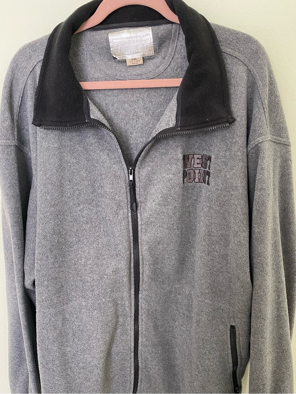 Unisex Grey West Point Fleece Full-Zip Jacket with Black Collar Size 2XL